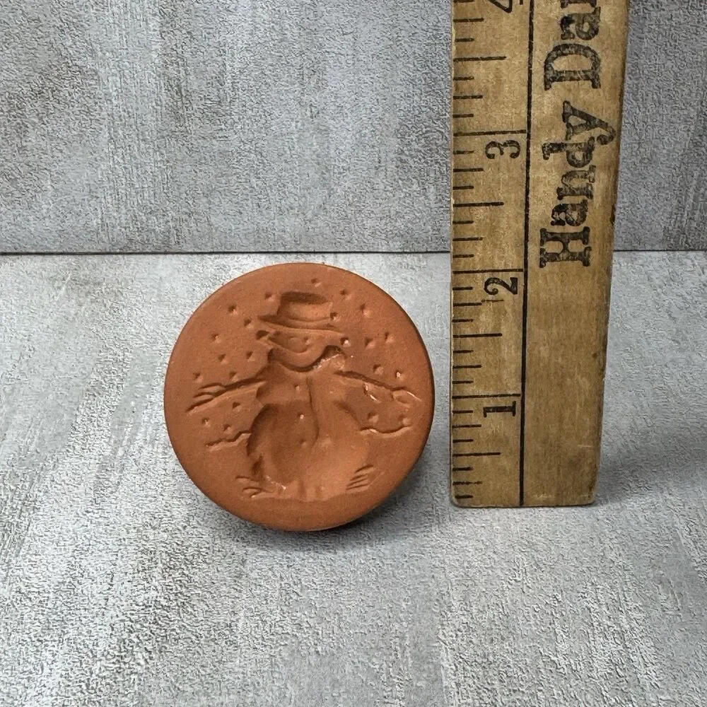 Vintage Ceramic Terracotta Brown Glaze Cookie Press Stamp Snowman 2